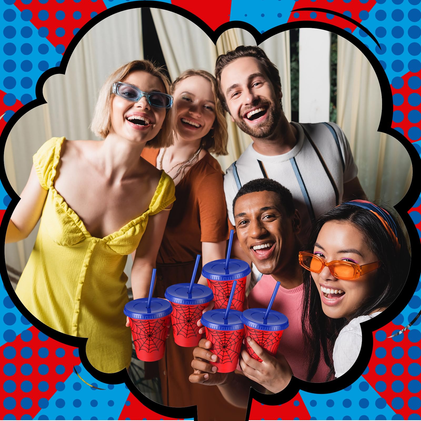 Lzuhoa 12 Pcs Spider Cups 16 oz with Lids & Straws – Birthday Party Favors
