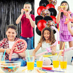 LZVPL Red & Black Birthday Party Decoration Kit – Banner, Fringed Curtain, Balloons & Confetti