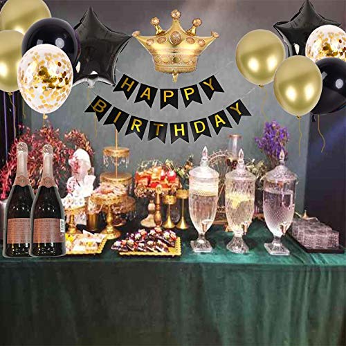 LZVPL Birthday Party Decorations Kit – Gold & Black Banner, Balloons & Crown