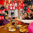 LZVPL Red & Black Birthday Party Decoration Kit – Banner, Fringed Curtain, Balloons & Confetti