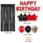 LZVPL Red & Black Birthday Party Decoration Kit – Banner, Fringed Curtain, Balloons & Confetti