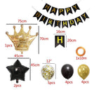 LZVPL Birthday Party Decorations Kit – Gold & Black Banner, Balloons & Crown