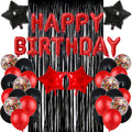LZVPL Red & Black Birthday Party Decoration Kit – Banner, Fringed Curtain, Balloons & Confetti