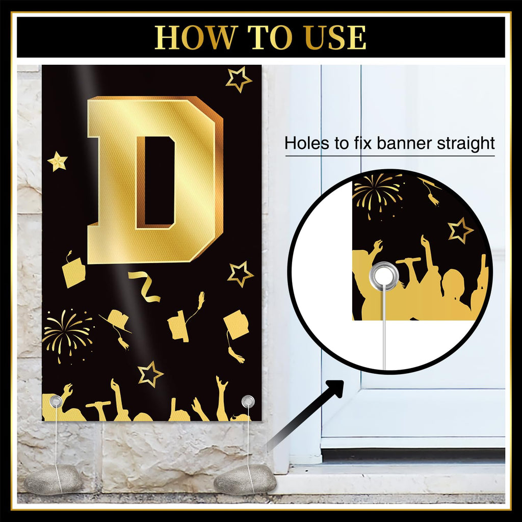 M AMFEOV Graduation Decorations 2026 Porch Banner – Class of 2026, Black & Gold