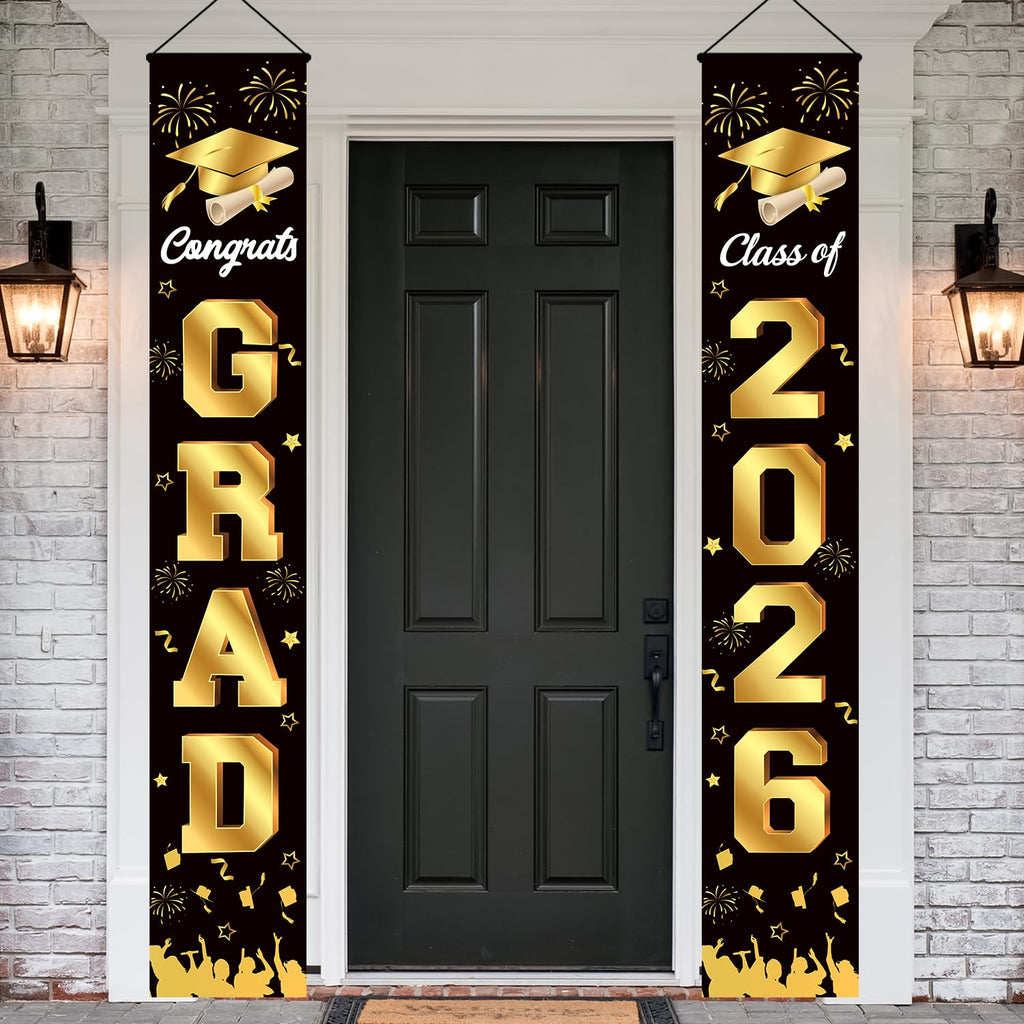 M AMFEOV Graduation Decorations 2026 Porch Banner – Class of 2026, Black & Gold