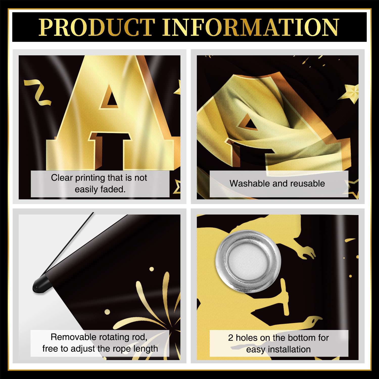 M AMFEOV Graduation Decorations 2026 Porch Banner – Class of 2026, Black & Gold