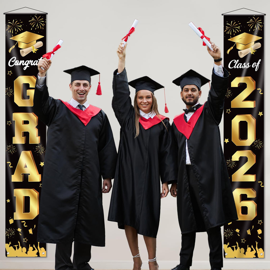 M AMFEOV Graduation Decorations 2026 Porch Banner – Class of 2026, Black & Gold