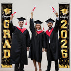 M AMFEOV Graduation Decorations 2026 Porch Banner – Class of 2026, Black & Gold