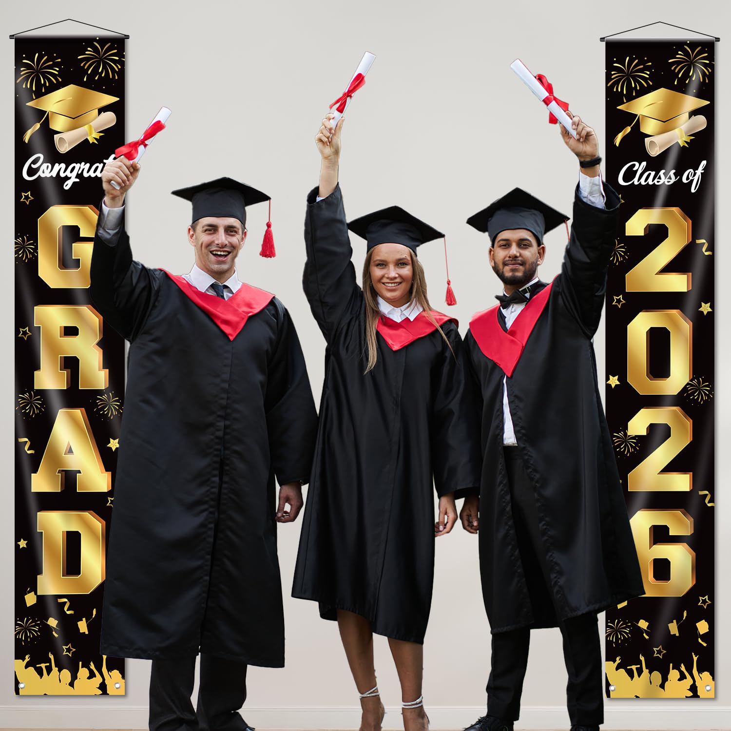 M AMFEOV Graduation Decorations 2026 Porch Banner – Class of 2026, Black & Gold