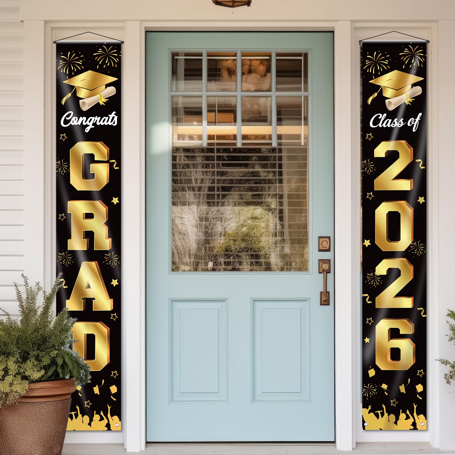 M AMFEOV Graduation Decorations 2026 Porch Banner – Class of 2026, Black & Gold