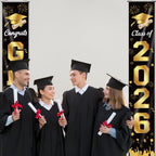 M AMFEOV Graduation Decorations 2026 Porch Banner – Class of 2026, Black & Gold