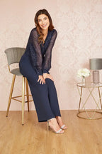 Yumi Navy Sequin Jumpsuit With Long Sleeves