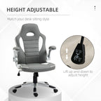 Vinsetto Computer Gaming Chair, Office Desk Swivel Chair, PU Leather Racing Chair with 90\'c2\'b0 Flip-up Armrest, Adjustable Height and Rolling Wheels, Grey