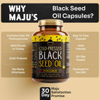 Maju Superfoods Black Seed Oil Capsules – 120 Count, 500mg, Cold-Pressed Nigella Sativa, 2% Thymoquinone, Organic Turkish Black Cumin