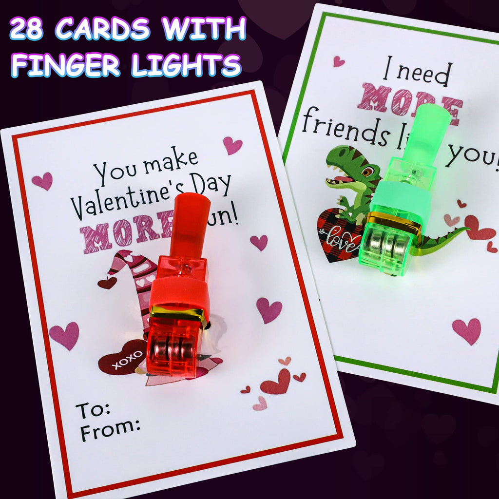 Malhaii 28-Pack Finger Lights Valentines Cards – Non-Food Classroom Party Favors