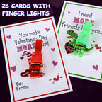 Malhaii 28-Pack Finger Lights Valentines Cards – Non-Food Classroom Party Favors