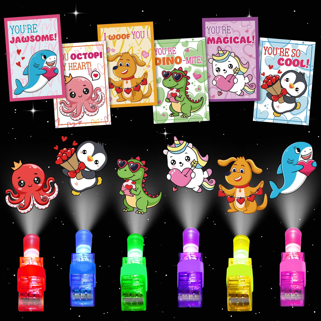Malhaii 24 Pack Finger Lights Valentines Cards – Classroom Gifts & Party Favors