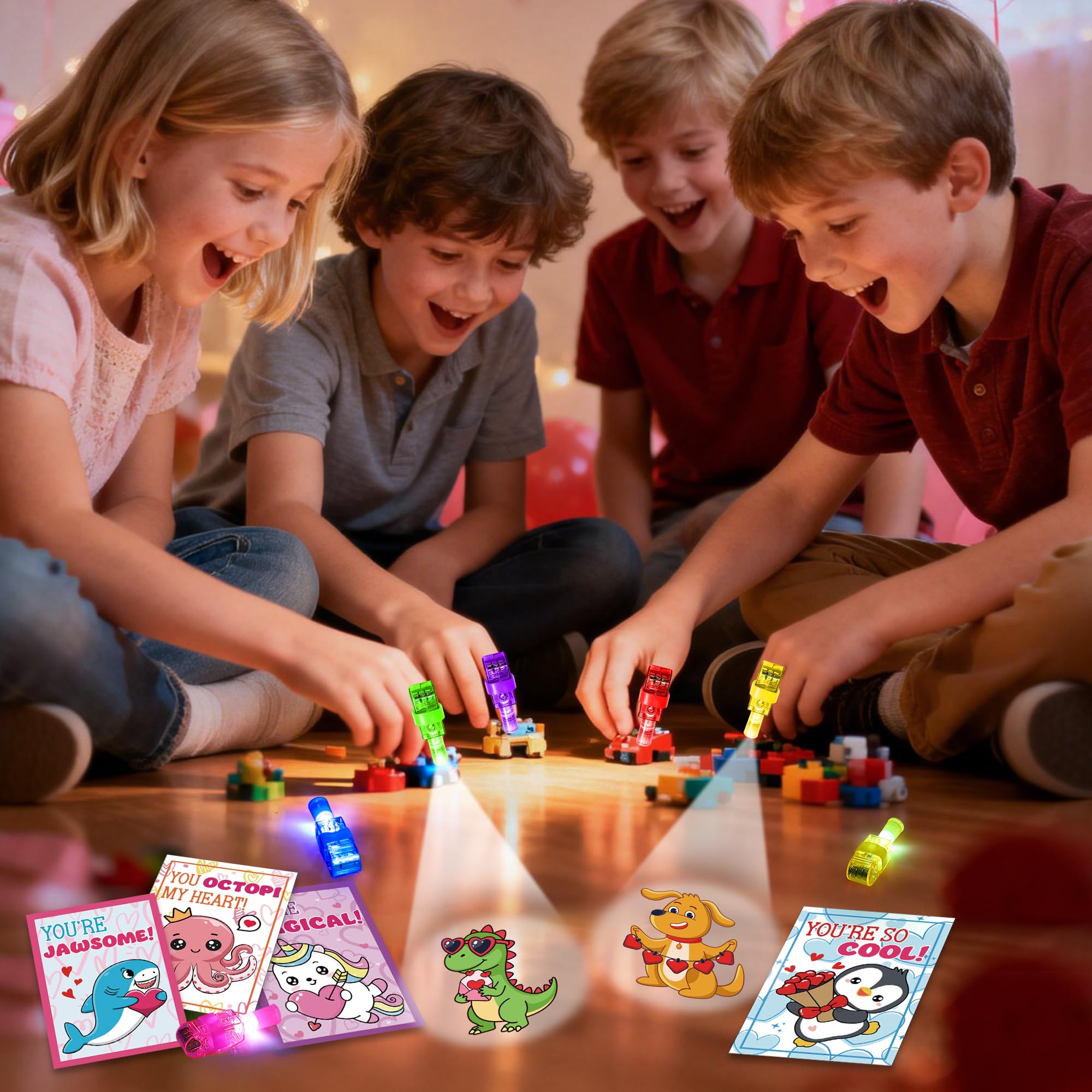 Malhaii 24 Pack Finger Lights Valentines Cards – Classroom Gifts & Party Favors