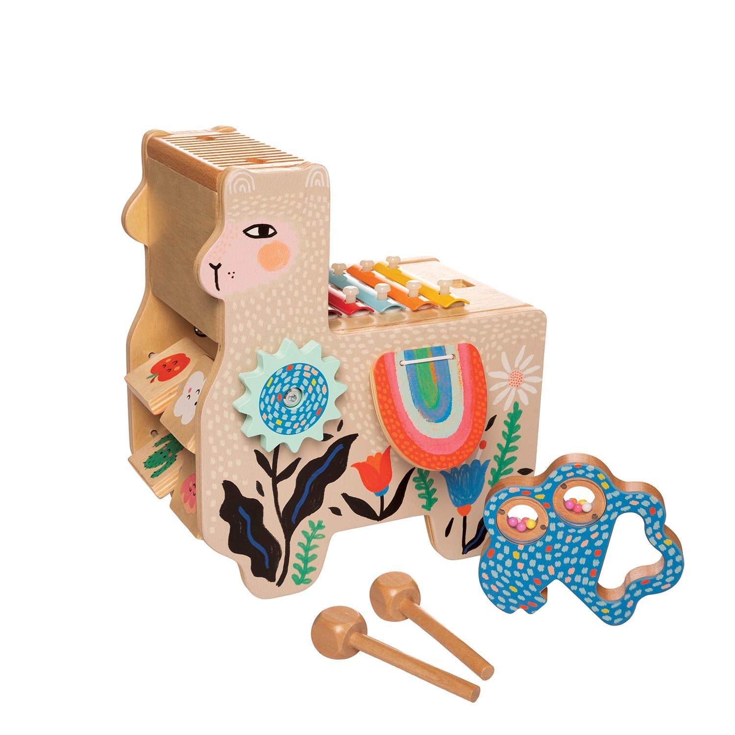 Manhattan Toy Musical Lili Llama – Wooden Toddler Instrument with Xylophone, Maraca Tail & More