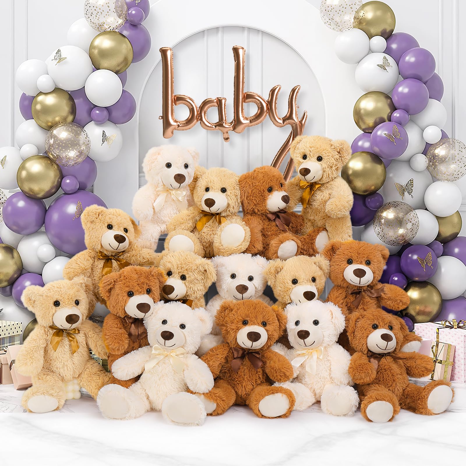 MaoGoLan 15 Pack Teddy Bears Bulk — 14-Inch Plush Toys for Baby Showers, Weddings & Party Decor