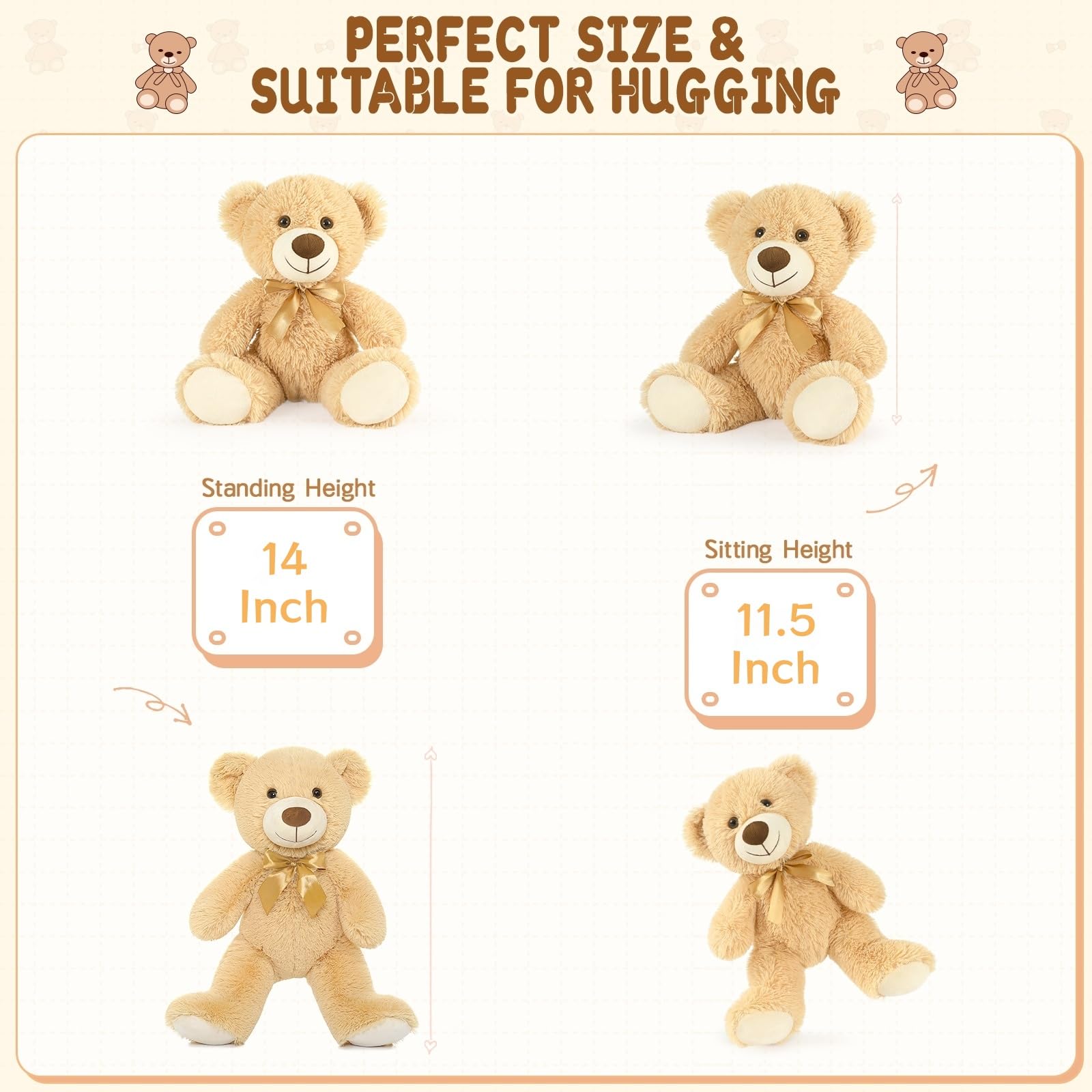 MaoGoLan 15 Pack Teddy Bears Bulk — 14-Inch Plush Toys for Baby Showers, Weddings & Party Decor