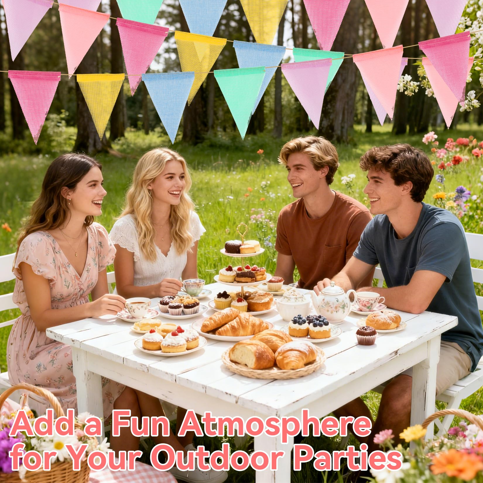 MAQIHAN 98 Feet Colorful Pennant Banner Flags – Multicolor Triangle Bunting for Parties, Holidays, and Classroom Decor
