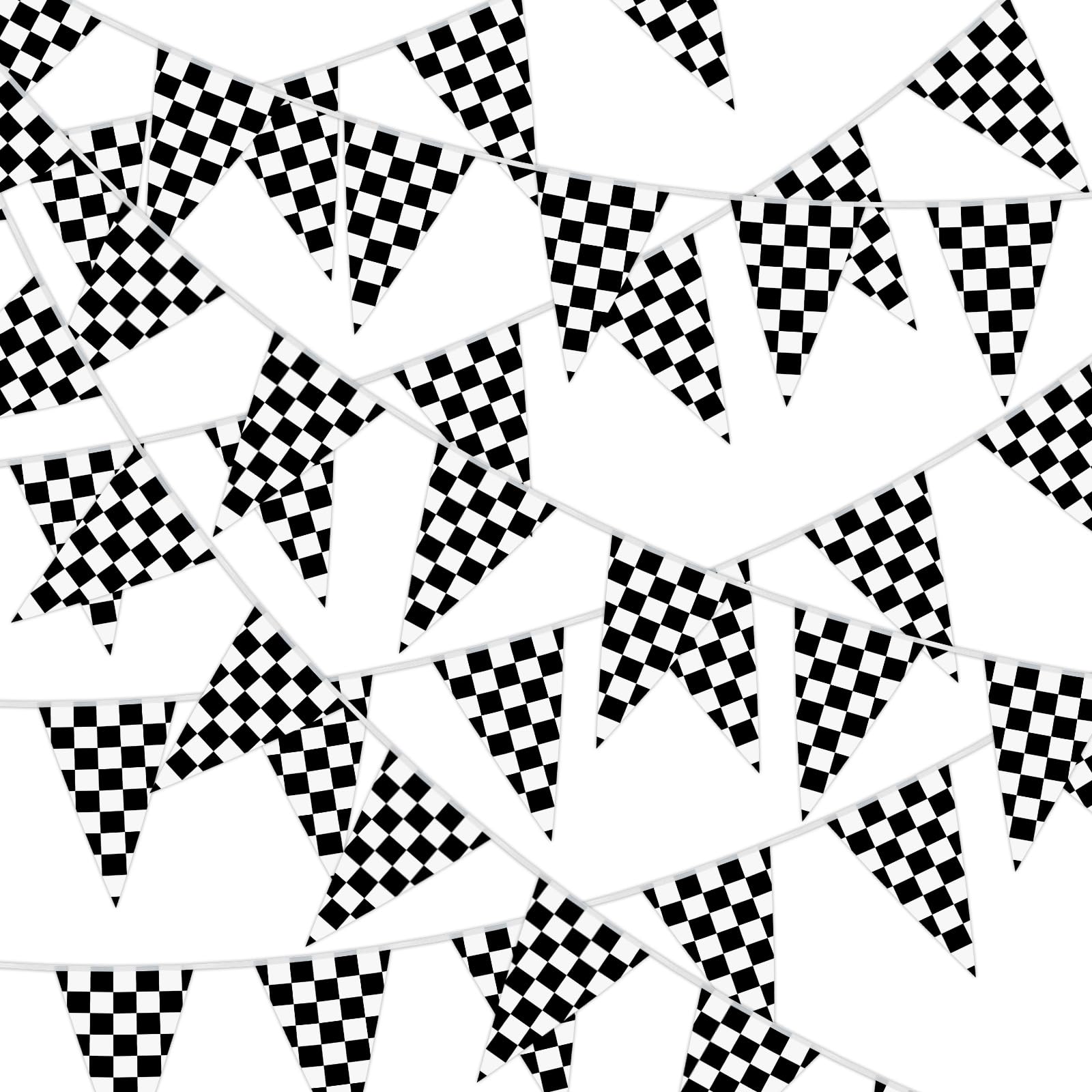 MARFOREVER 164 Ft Black and White Checkered Flag Banner – 80 Racing Flags Pennant Banner (17.7 x 11.8 in) for Indoor/Outdoor Parties