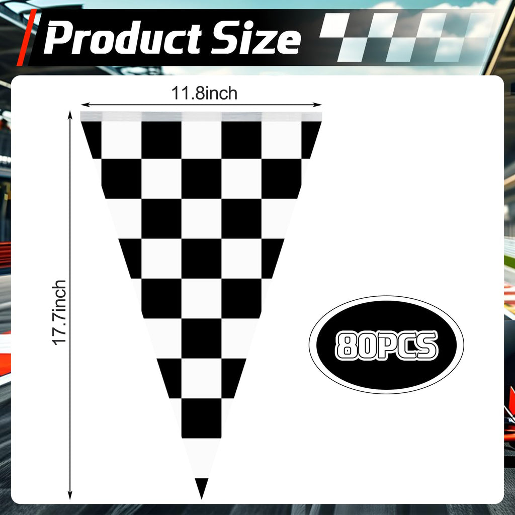 MARFOREVER 164 Ft Black and White Checkered Flag Banner – 80 Racing Flags Pennant Banner (17.7 x 11.8 in) for Indoor/Outdoor Parties