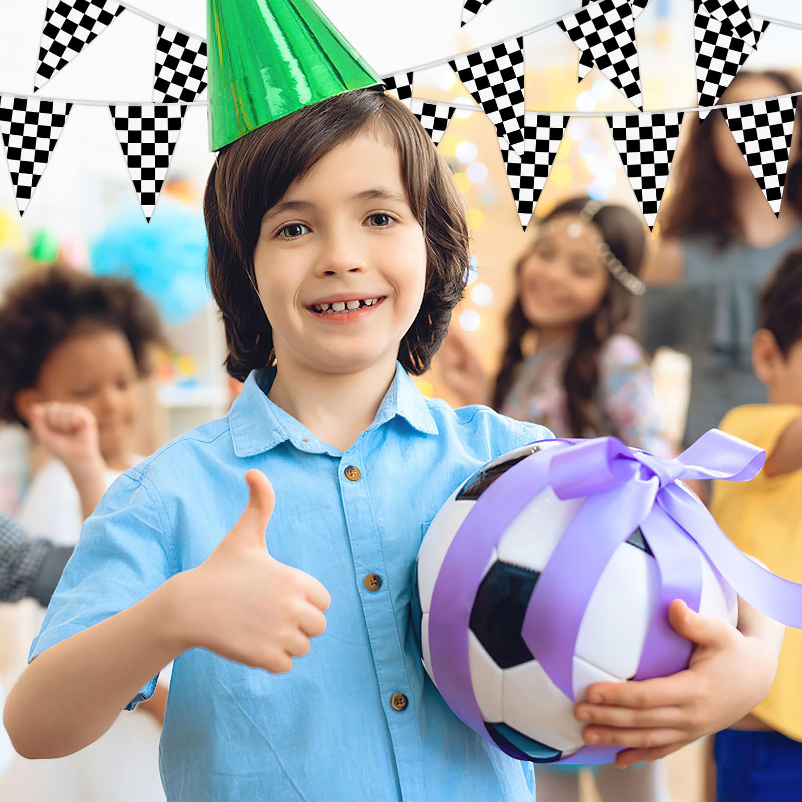 MARFOREVER 164 Ft Black and White Checkered Flag Banner – 80 Racing Flags Pennant Banner (17.7 x 11.8 in) for Indoor/Outdoor Parties
