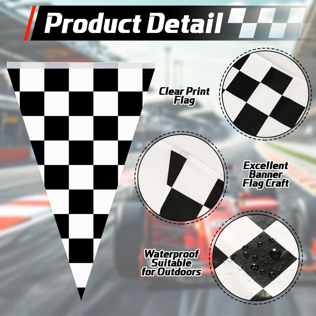 MARFOREVER 164 Ft Black and White Checkered Flag Banner – 80 Racing Flags Pennant Banner (17.7 x 11.8 in) for Indoor/Outdoor Parties