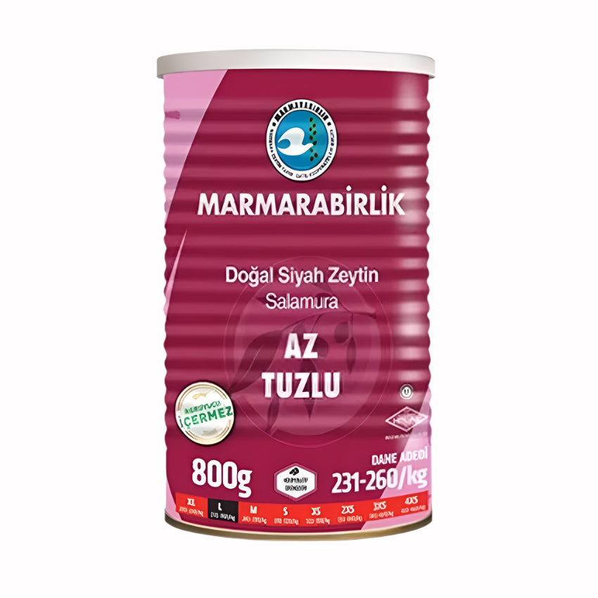 Marmarabirlik Authentic Low Salt Naturally Cured Black Olives L Size Tin 800g