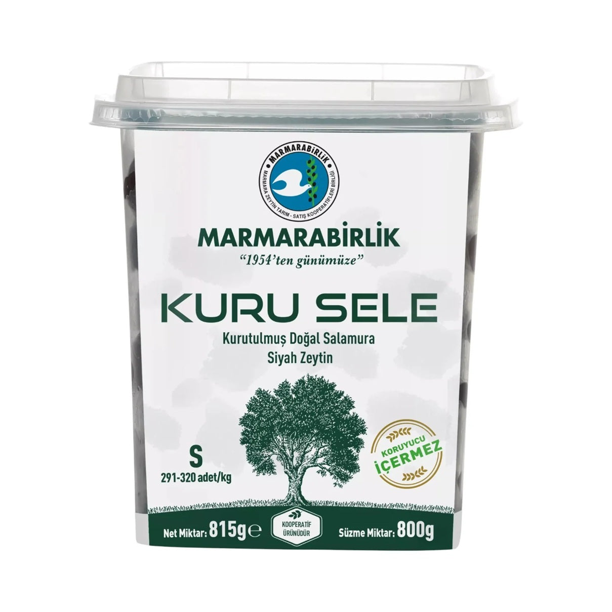 Marmarabirlik Kuru Sele Natural Brined Dried Black Olives (S Size) 800g Pet Tub