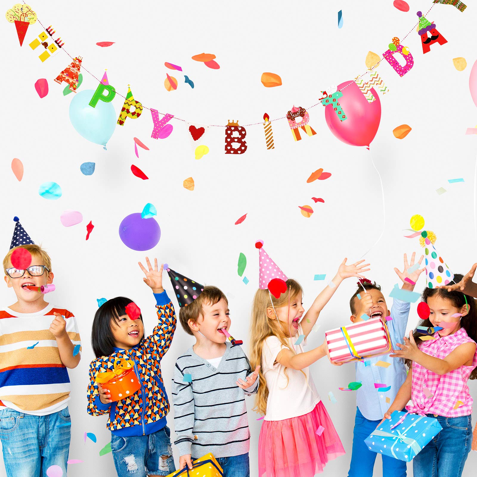 Marspark 25 Pcs Party Set – Banner, Glasses, Whistles & Cone Hats (Festive Classic)