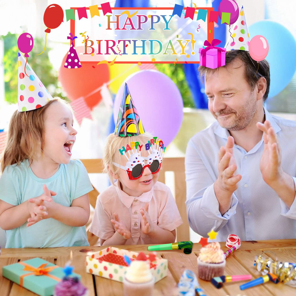 Marspark 25 Pcs Party Set – Banner, Glasses, Whistles & Cone Hats (Festive Classic)