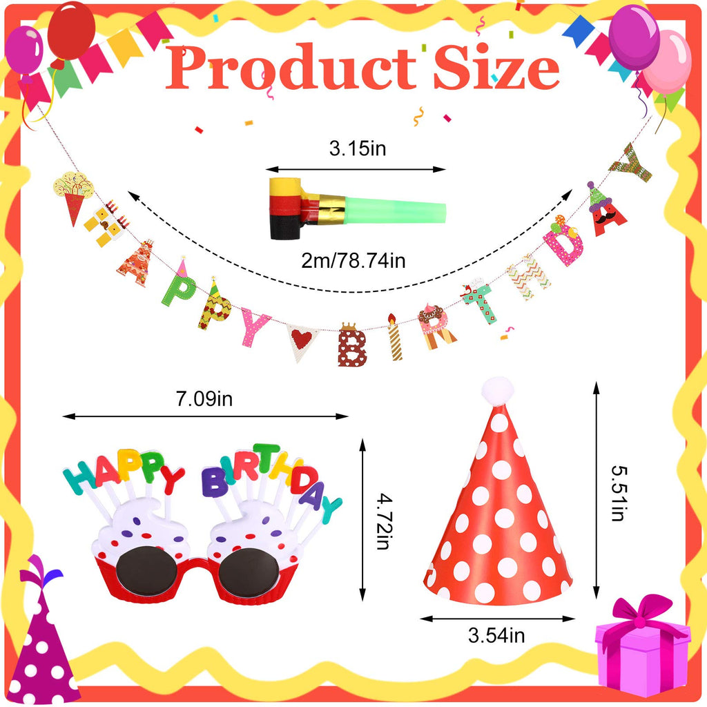 Marspark 25 Pcs Party Set – Banner, Glasses, Whistles & Cone Hats (Festive Classic)