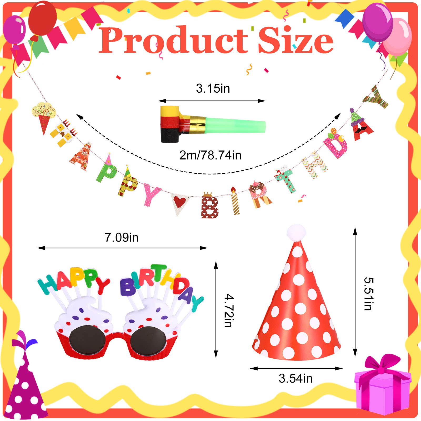 Marspark 25 Pcs Party Set – Banner, Glasses, Whistles & Cone Hats (Festive Classic)