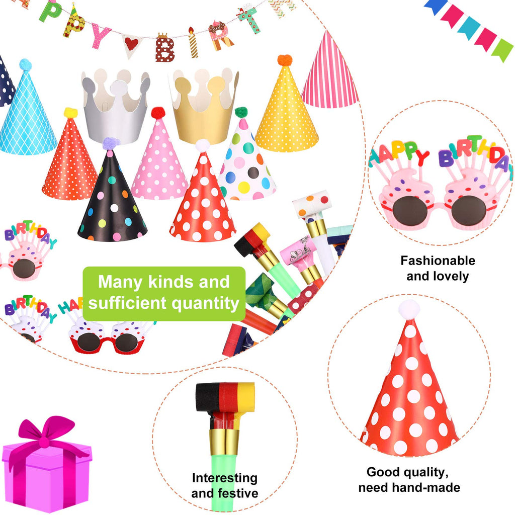Marspark 25 Pcs Party Set – Banner, Glasses, Whistles & Cone Hats (Festive Classic)
