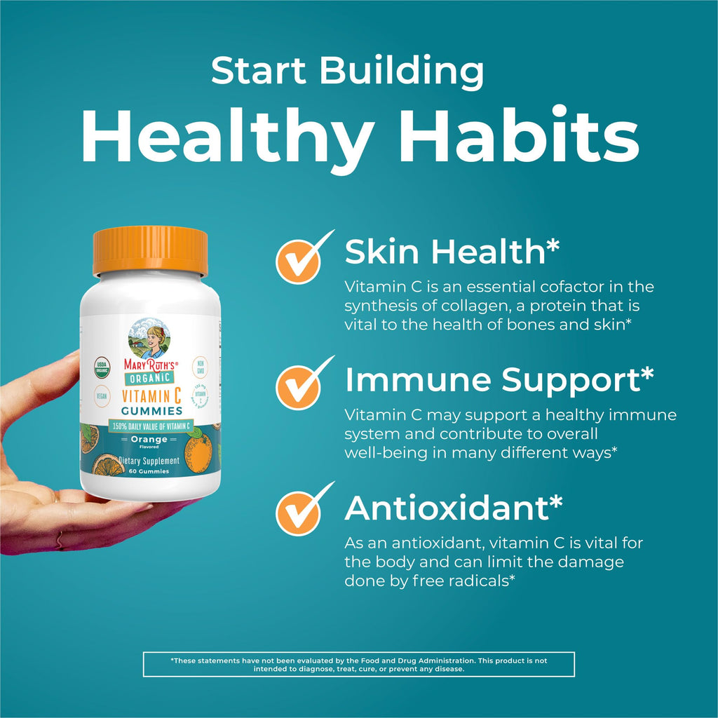 MaryRuth Organics Vitamin C Gummis | USDA Bio - Vegan, Gentechnikfrei - Immunsystem & Wohlbefinden - Orangengeschmack - 60 Stück