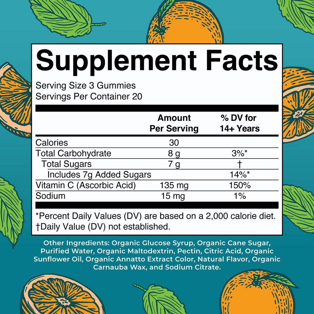 MaryRuth Organics Vitamin C Gummis | USDA Bio - Vegan, Gentechnikfrei - Immunsystem & Wohlbefinden - Orangengeschmack - 60 Stück