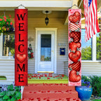 MASHAN Valentines Door Banner Set – 71x12in Welcome & Love Heart (Buffalo Plaid)