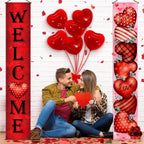 MASHAN Valentines Door Banner Set – 71x12in Welcome & Love Heart (Buffalo Plaid)