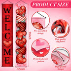 MASHAN Valentines Door Banner Set – 71x12in Welcome & Love Heart (Buffalo Plaid)