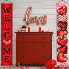 MASHAN Valentines Door Banner Set – 71x12in Welcome & Love Heart (Buffalo Plaid)