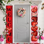 MASHAN Valentines Door Banner Set – 71x12in Welcome & Love Heart (Buffalo Plaid)