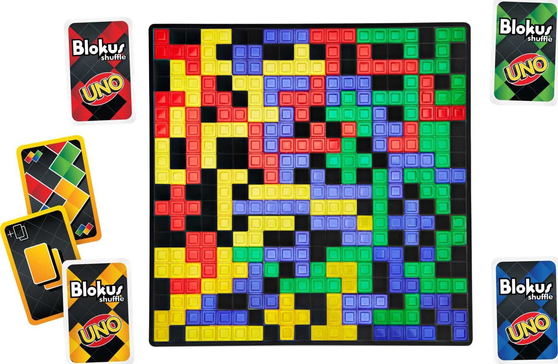 Mattel Games Blokus Shuffle UNO Edition — Strategy Board Game for 2–4 Players