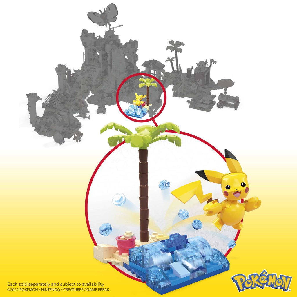 Mattel MEGA Pokemon Pikachu Beach Splash Set – 79-Piece, Poseable Figure | Gift for Kids