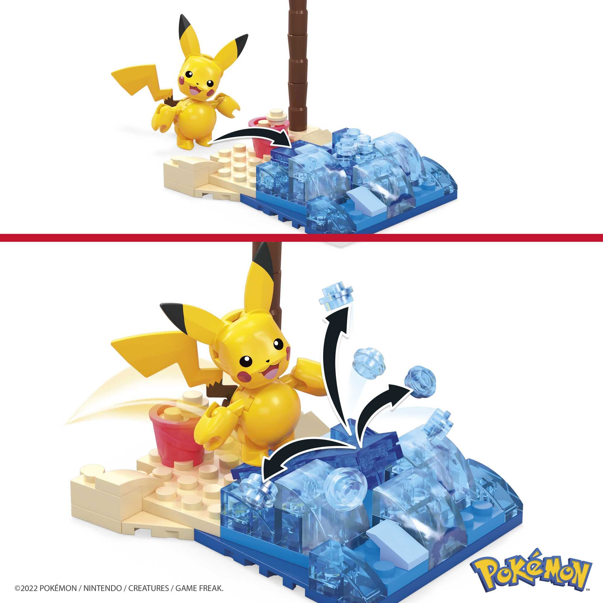 Mattel MEGA Pokemon Pikachu Beach Splash Set – 79-Piece, Poseable Figure | Gift for Kids