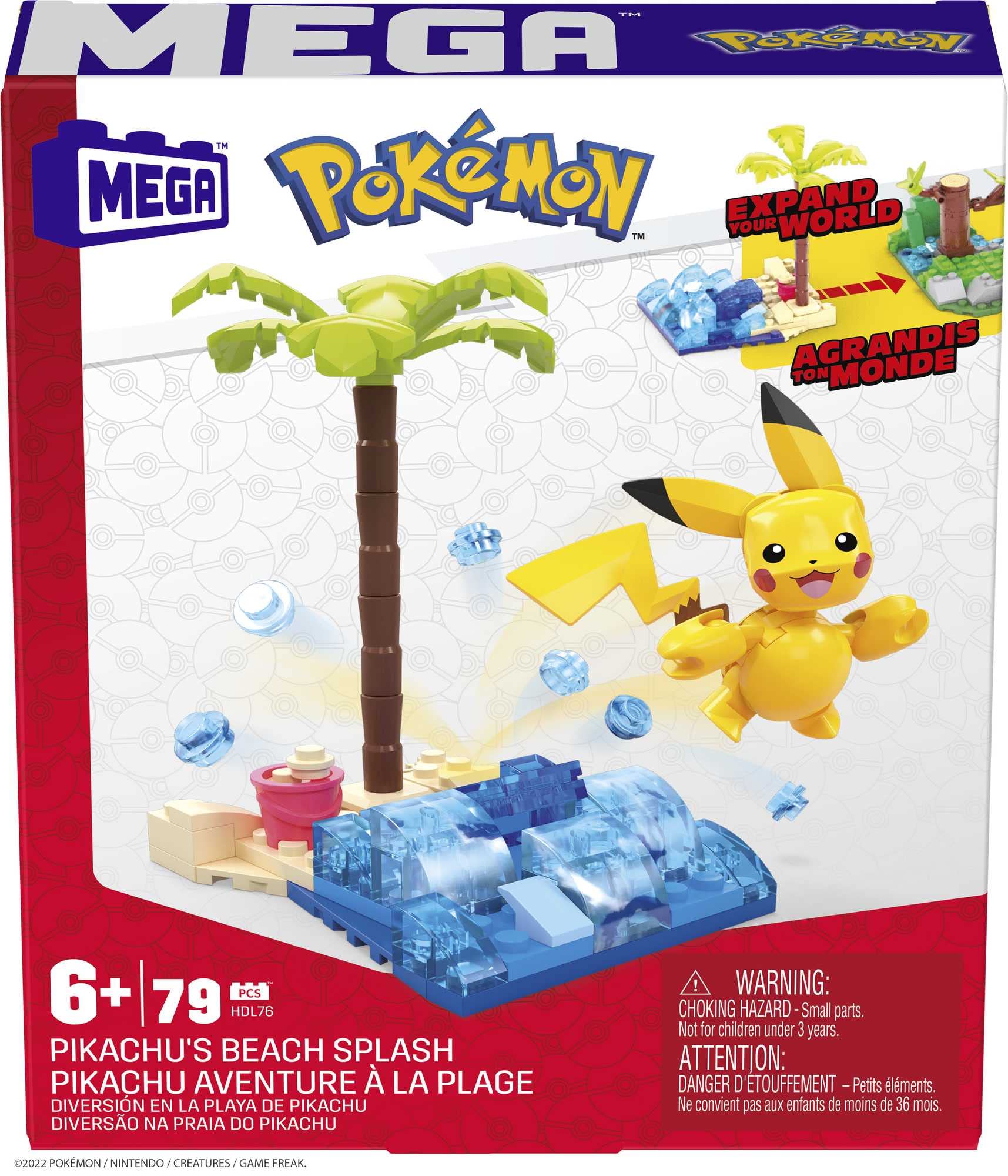 Mattel MEGA Pokemon Pikachu Beach Splash Set – 79-Piece, Poseable Figure | Gift for Kids