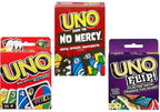 Mattel Uno No Mercy, Uno & Uno Flip Card Game Combo Pack – 3 Classic Party Games