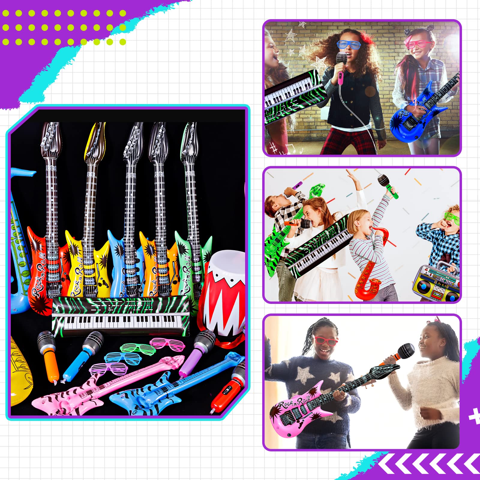 Max Fun Inflatable Rock Star Toy Set – 48pc Kids Party Props